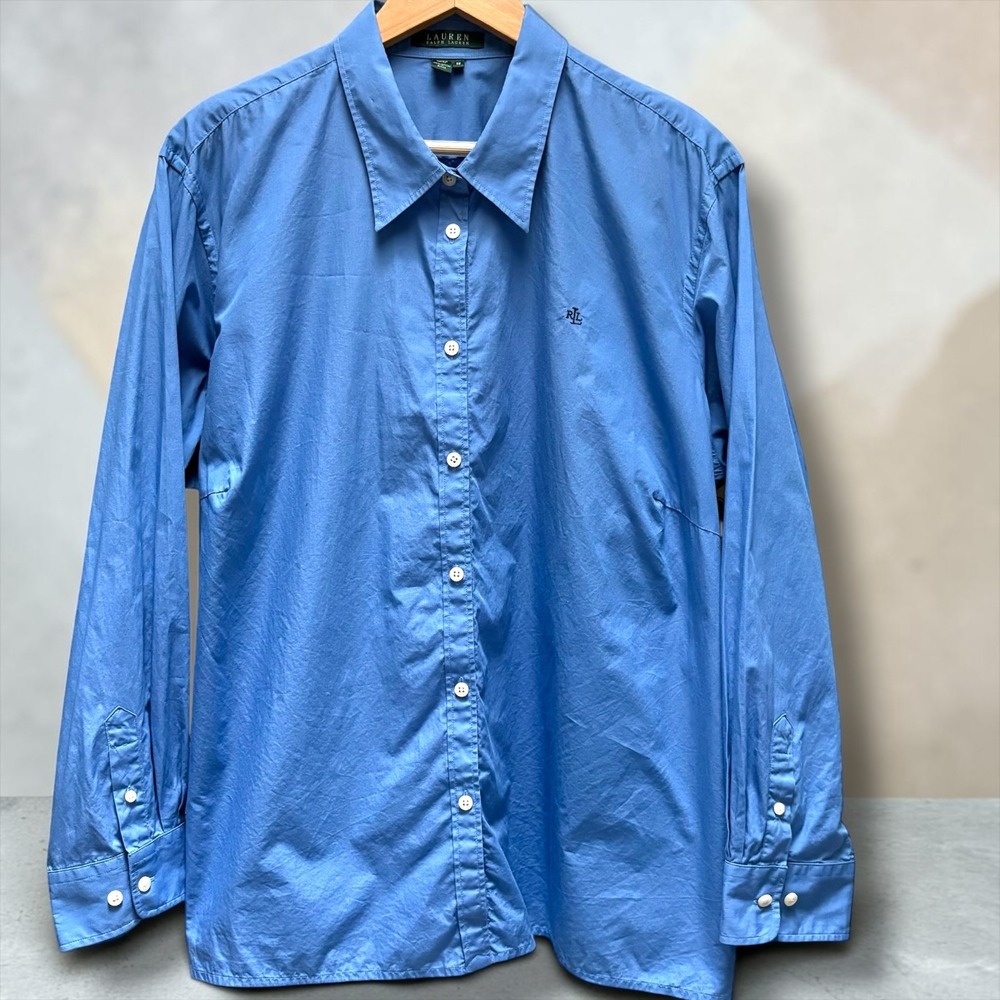 Lauren Ralph Lauren Blue Cotton Button Down Shirt Embroidered Logo Plus Size 3X